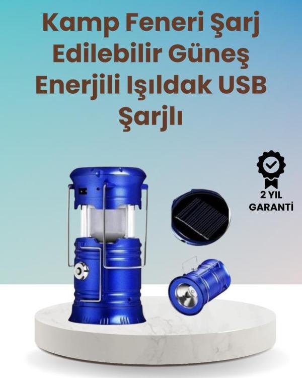 Şarj Edilebilir Güneş Enerjili Kızaklı Kamp Feneri – USB Çıkışlı, Katlanabilir, Dayanıklı ve Çok Fonksiyonlu - Image 1
