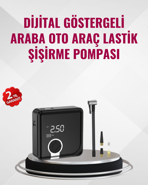 Kompakt Tasarımlı LED Işıklı Taşınabilir Hava Kompresörü - Image 1
