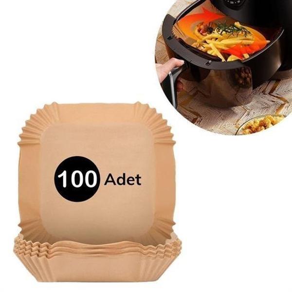 100 Adet Air Fryer Pişirme Kağıdı Tek Kullanımlık Gıda Yağlı Kağıdı Kare Tabak Model - Image 1