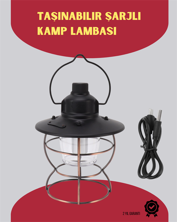 USB Şarjlı Retro LED Kamp Feneri – 4 Işık Modu, Su Geçirmez, Taşınabilir - Image 1
