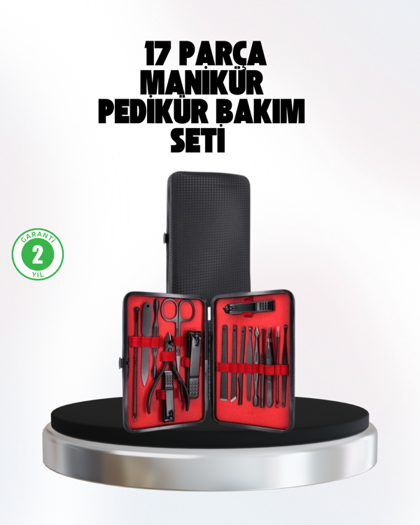 El ve Ayak Bakım Seti 17 Parça Taşınabilir Deri Çantalı Manikür Seti - Image 1