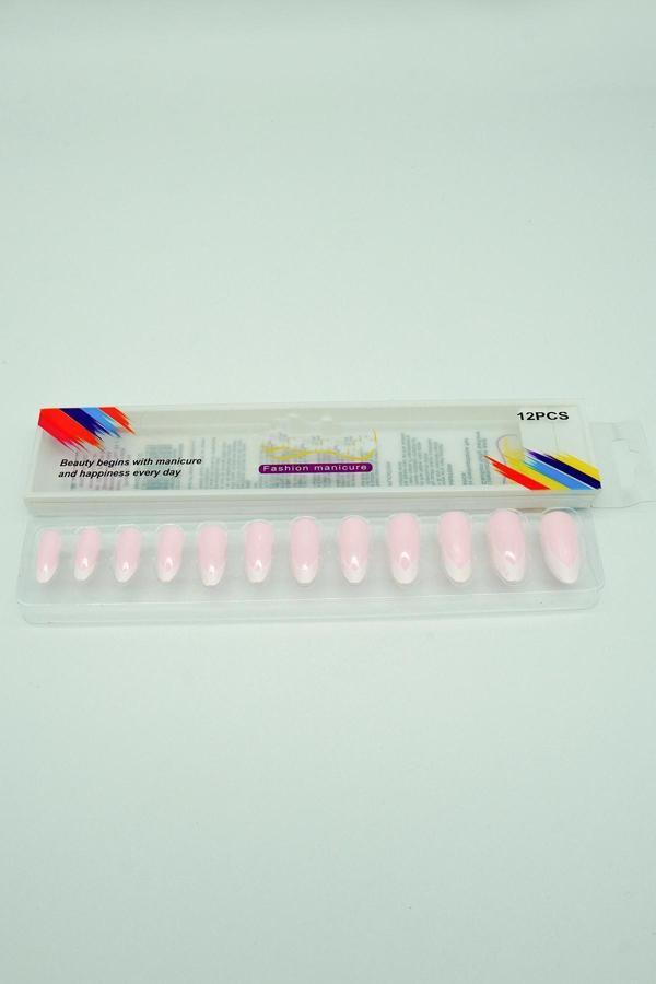 12 Adet Badem Tırnak Tak Ve Çık Kendinden Yapışkanlı Takma Tırnak Pembe - Image 1