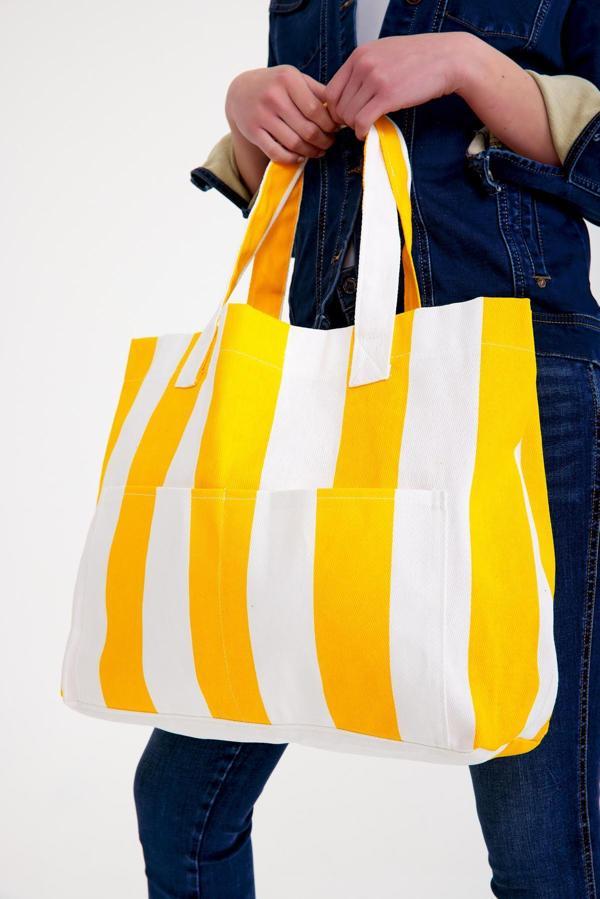 KENPAZAR Kadın Kanvas 2 Cepli Günlük Renkli Plaj Omuz Çantası Sarı - Image 1