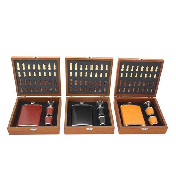 KENPAZAR Ahşap Kutulu Satrançlı Matara Seti Derili - Image 1