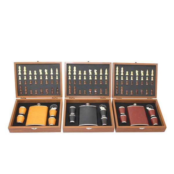 KENPAZAR Ahşap Kutulu Satrançlı Matara Seti Derili - Image 1
