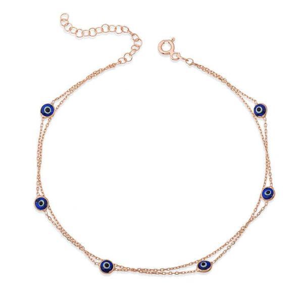 KENPAZAR 925 Ayar Gümüş Rose Çift Zincirli Nazar Halhal - Image 1