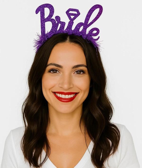 Mor Renk Bekarlığa Veda İtalik Yazı Alyanslı Bride Taç - Image 1