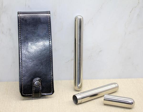 Deri Kılıflı İkili Paslanmaz Çelik Puro Tüpü  - Image 1