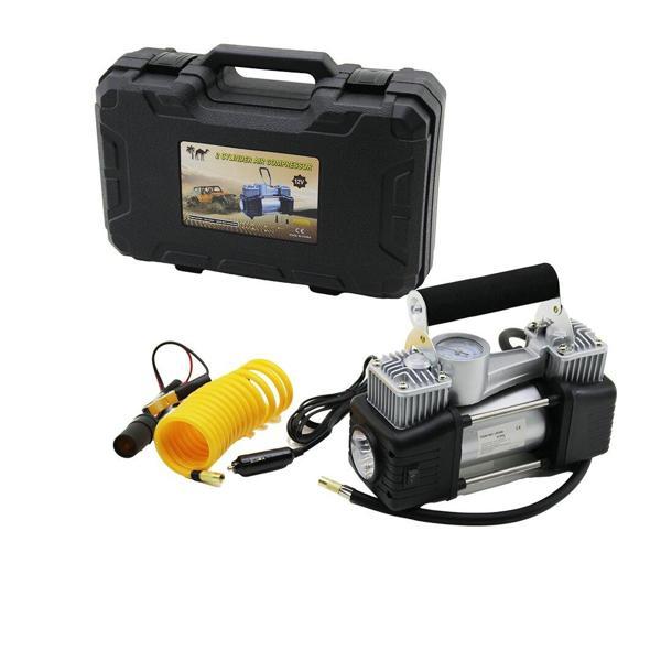 ÇİFT SİLİNDİR OTO - ARAÇ HAVA KOMPRESÖRÜ DC/12V - 23Amp - 150PSI FENERLİ BAR GÖSTERGELİ (5250) - Image 1