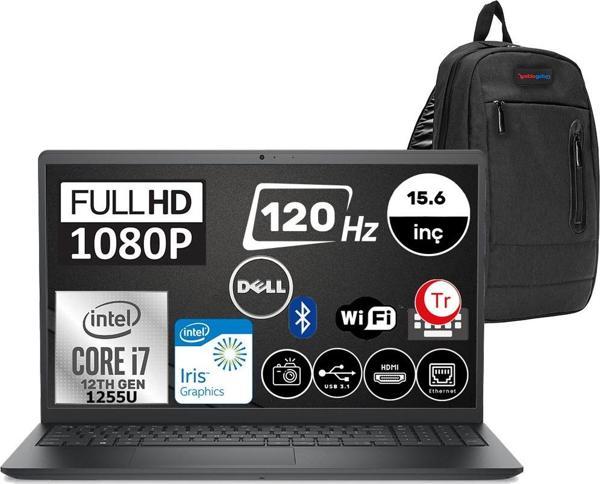 Dell Vostro 3520 Intel Core I7-1255U 16GB 512GB SSD 15.6" FHD 120HZ Windows 11 HOME N5305PVNB3520UWH06 + Zetta Çanta - Image 1