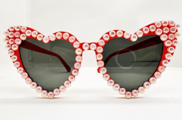 Kırmızı İncili Kalp Gelin Gözlüğü - Image 1