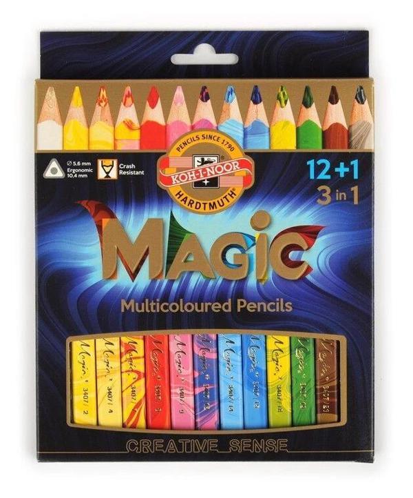 Supertrend Magic Multicolour Karışık Renkli (3in1) Kalın Kuru Boya Kalemi Seti 12+1 Renk - Image 1