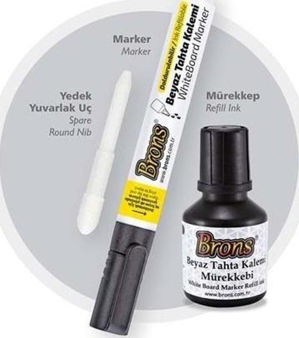Brons Board Marker Set Siyah ( Kalem + Mürekkep) - Image 1