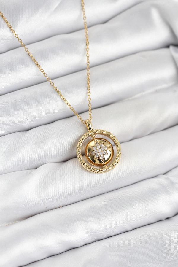 316L Çelik Zincir Gold Renk Kutup Yıldızı Model Kadın Kolye - Image 1