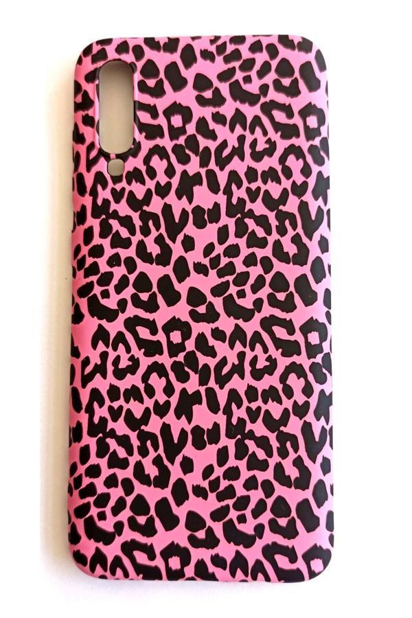 E83 Samsung Galaxy A70 Uyumlu Pembe Leopar Desenli Yumuşak Slikon Kılıf - Image 1
