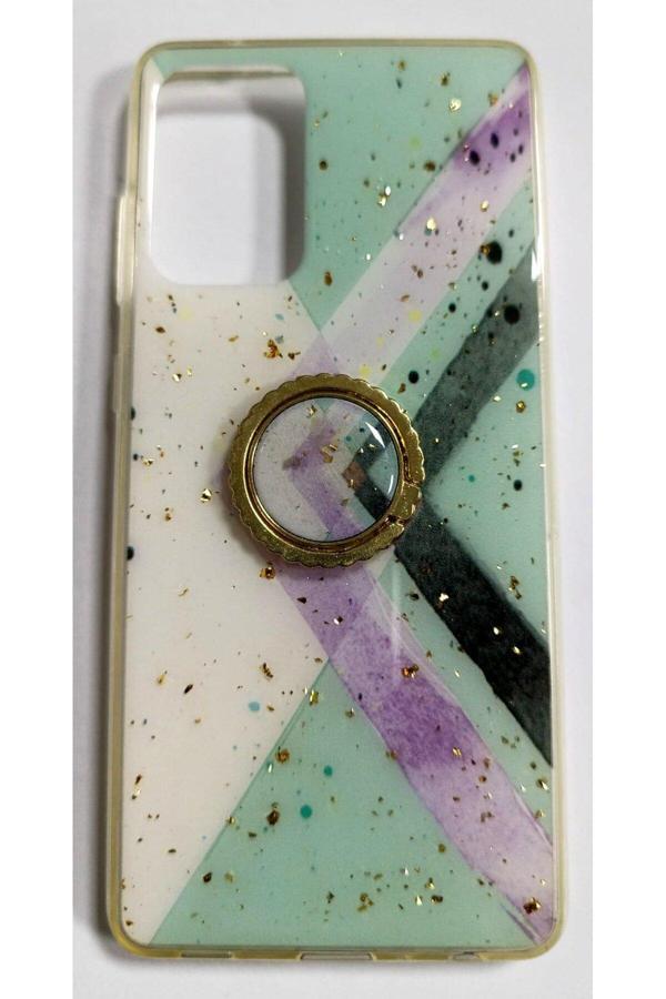 E83 Samsung Galaxy A72 Uyumlu Yüzüklü Simli Lüks Kılıf - Image 1