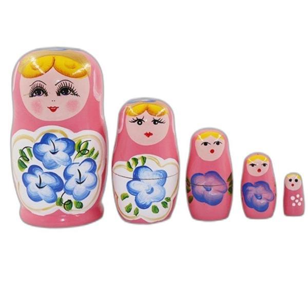 Ahşap Matruşka Bebek Beşli Set Pembe - Image 1