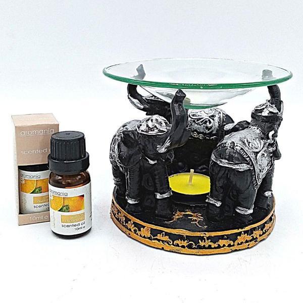 Dekoratif Üçlü Fil Buhurdanlık Portakal Yağı Hediyeli - Image 1