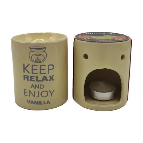 Relax And Enjoy Vanillla Seramik Buhurdanlık ve Wax Mum - Image 1