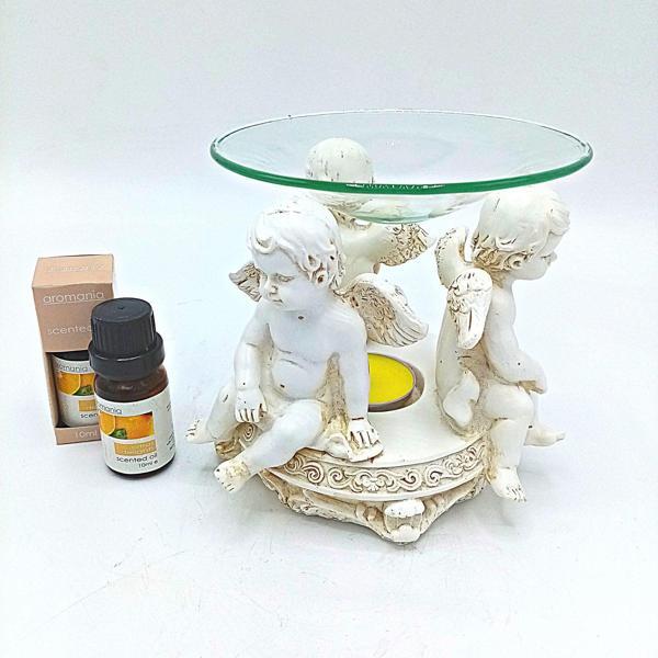 Dekoratif Üçlü Melek Bebek Buhurdanlık Portakal Yağı Hediyeli - Image 1