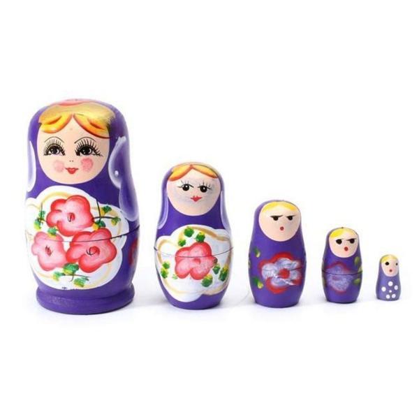 Ahşap Matruşka Bebek Beşli Set Mor - Image 1