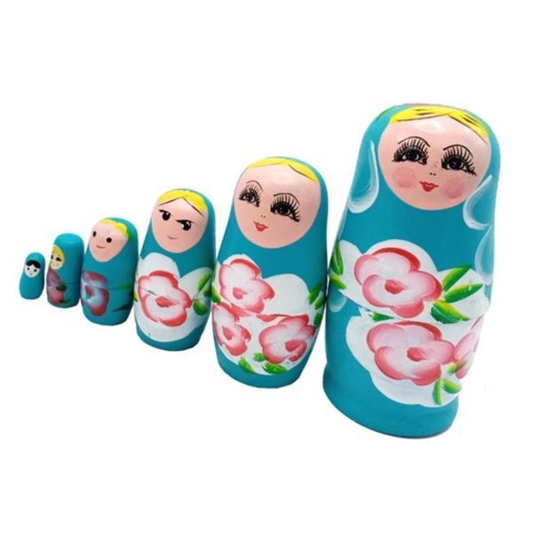 Ahşap Matruşka Bebek 6 lı Set Mavi - Image 1