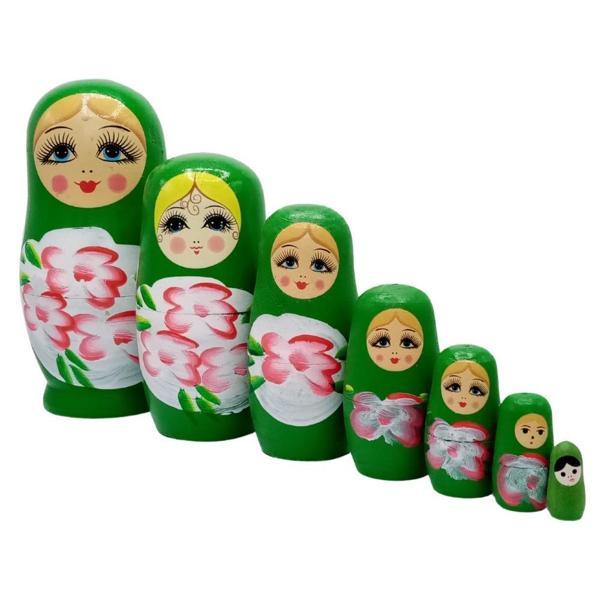 Ahşap Matruşka Bebek Yedili Set Yeşil - Image 1