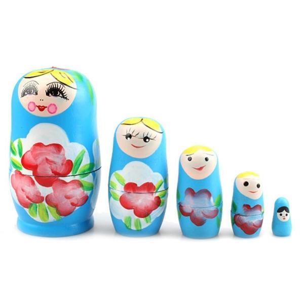 Ahşap Matruşka Bebek Beşli Set Mavi - Image 1