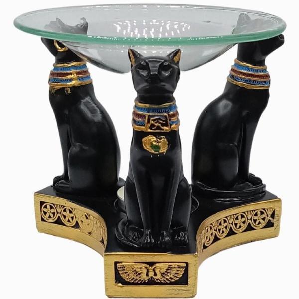 Mısır Kedisi Buhurdanlık Cam Hazne Antik Polyester Biblo - Image 1