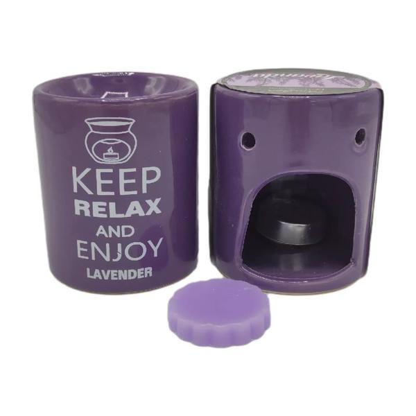 Keep Relax And Enjoy Lavander Seramik Buhurdanlık ve Wax Mum - Image 1