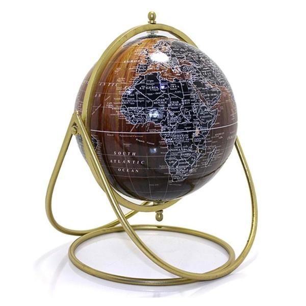 Ayaklı Dünya Küre Ev Ofis Masa Dekoru Döner Dünya Küre Kahve Modern Harita 27x30cm - Image 1