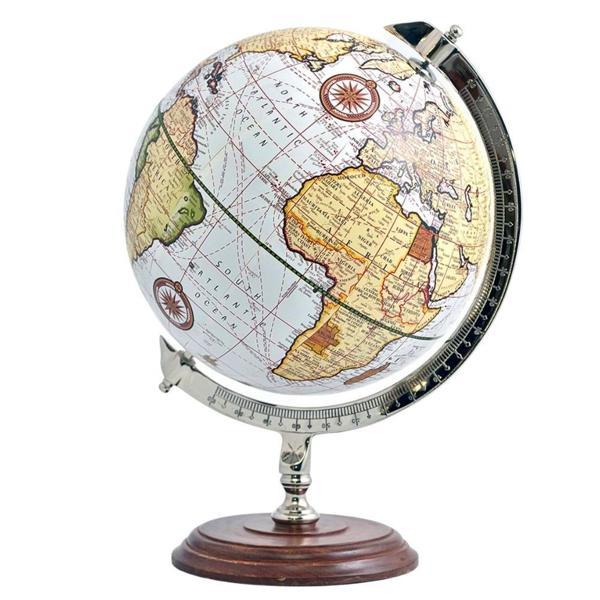 Ayaklı Dünya Küre Ev Ofis Masa Dekoru Döner Dünya Küre Beyaz Modern Harita 30x40cm - Image 1