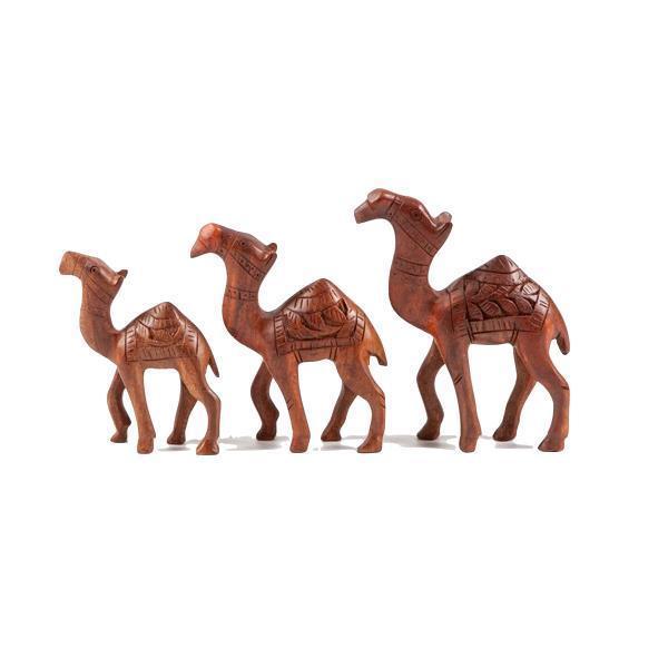 Dekoratif Teak (Tik) Ağacı Ahşap Üçlü Deve Seti El Yapımı - Image 1