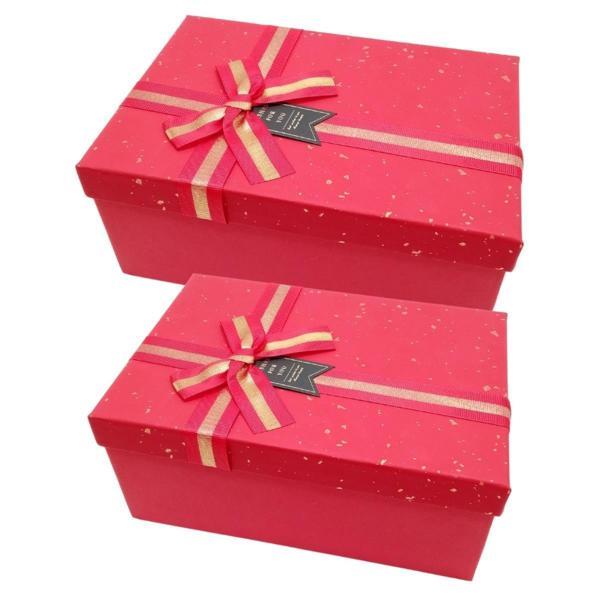 Lüks Kırmızı Kurdelalı İkili Hediye Kutusu 21 / 19 cm - Image 1