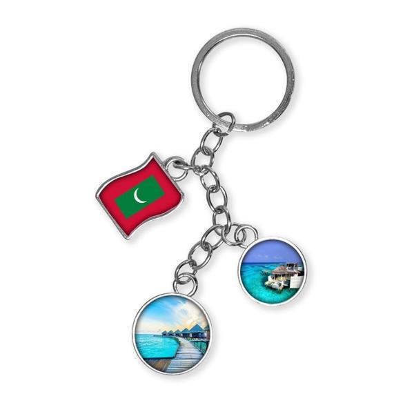 Maldivler Üçlü Epoksi Metal Çift Taraflı Damla Anahtarlık Maldives - Image 1