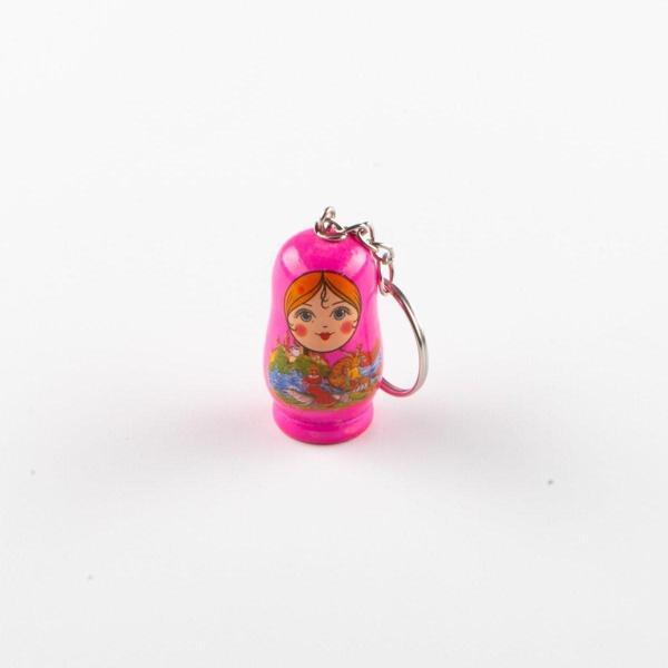 Ahşap Matruşka Bebek Anahtarlık Fuşya - Image 1