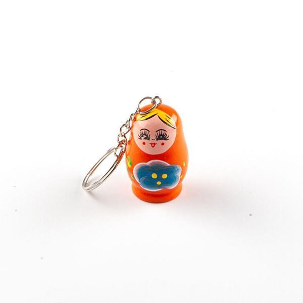 Ahşap Tombul Matruşka Bebek Anahtarlık Turuncu - Image 1