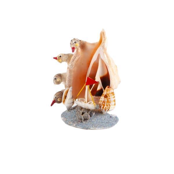 Dekoratif Doğal Deniz Kabuğu Lambis Biblo Kuş ve Yelken Temalı Biblo - Image 1