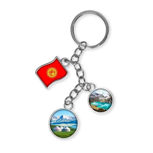 Kırgızistan Üçlü Epoksi Metal Çift Taraflı Damla Anahtarlık Kyrgyzstan - Image 1