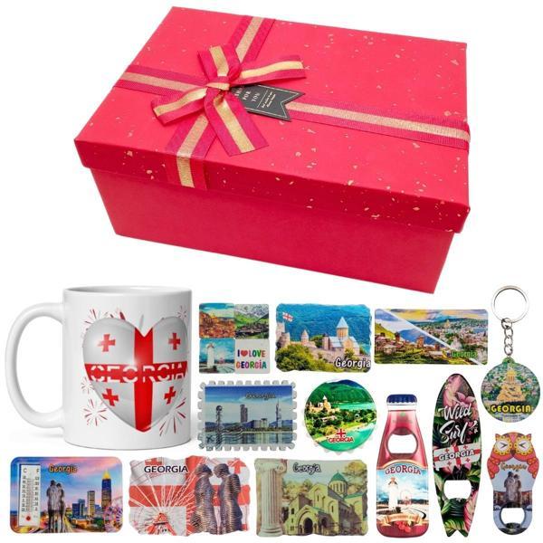 Gürcistan Hediye Kutusu 10 Parça Kupa Magnet Anahtarlık Kutu - Image 1