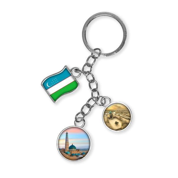 Özbekistan Üçlü Epoksi Metal Çift Taraflı Damla Anahtarlık Uzbekistan - Image 1