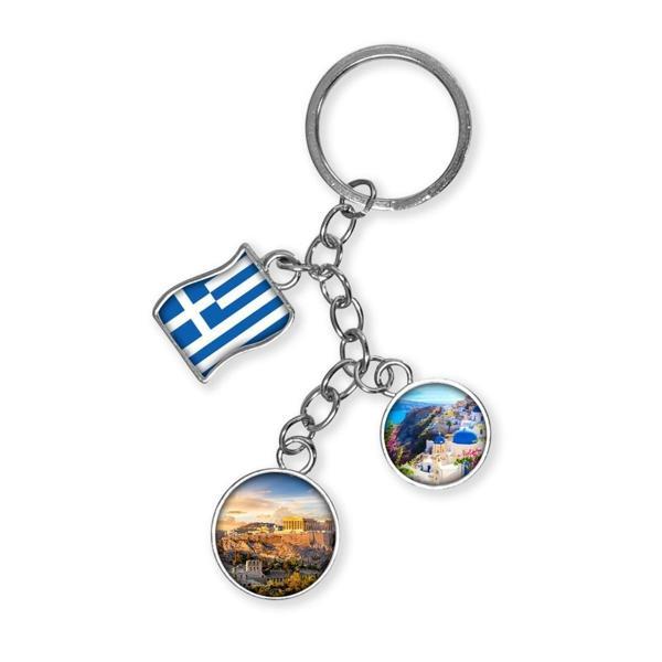 Yunanistan Üçlü Epoksi Metal Çift Taraflı Damla Anahtarlık Greece - Image 1