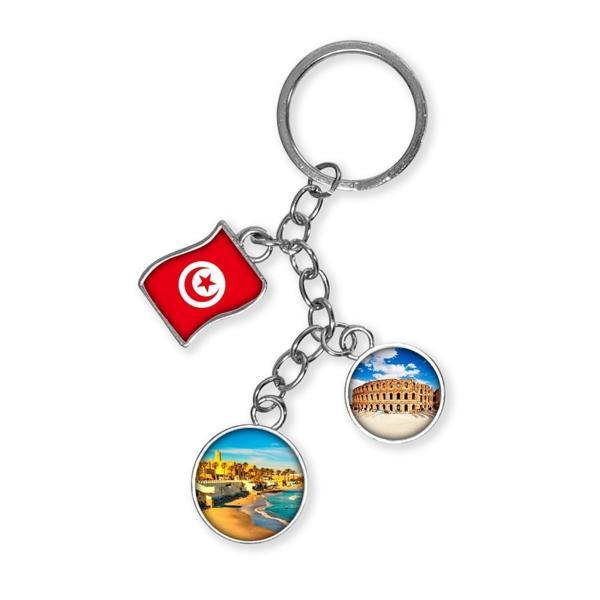 Tunus Üçlü Epoksi Metal Çift Taraflı Damla Anahtarlık Tunisia - Image 1