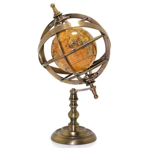 Ayaklı Dünya Küre Ev Ofis Masa Dekoru Döner Dünya Küre Modern Harita 15x32cm Kahverengi - Image 1