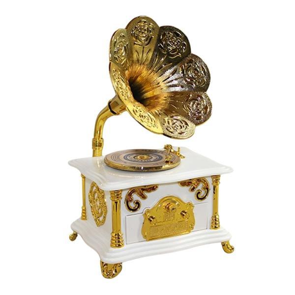 Gramofon Müzik Kutusu Beyaz 13x26cm - Image 1