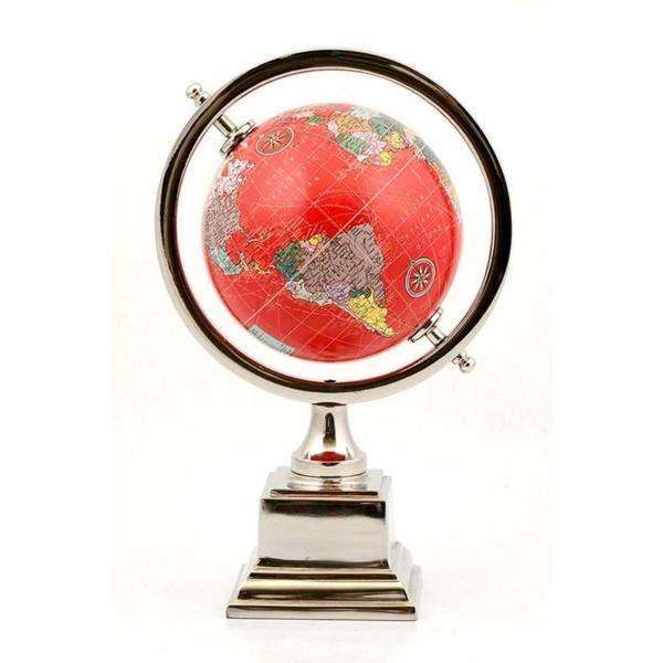 Ayaklı Dünya Küre Ev Ofis Masa Dekoru Döner Dünya Küre Kırmızı Modern Harita 17x27cm - Image 1