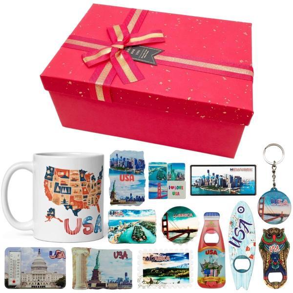 ABD Hediye Kutusu 10 Parça Kupa Magnet Anahtarlık Kutu - Image 1