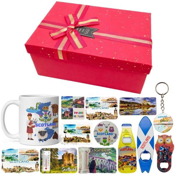 İskoçya Hediye Kutusu 10 Parça Kupa Magnet Anahtarlık Kutu - Image 1
