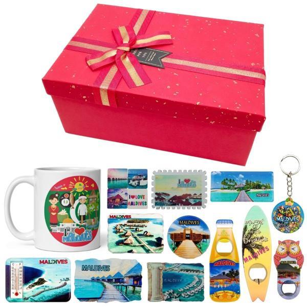 Maldivler Hediye Kutusu 10 Parça Kupa Magnet Anahtarlık Kutu - Image 1