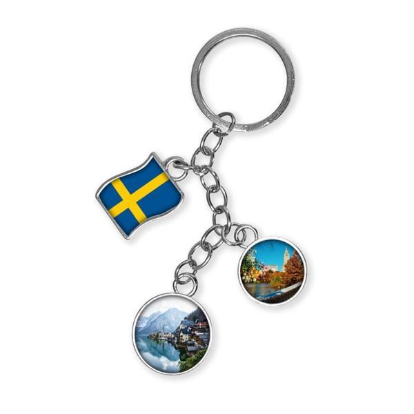 İsveç Üçlü Epoksi Metal Çift Taraflı Damla Anahtarlık Sweden - Image 1